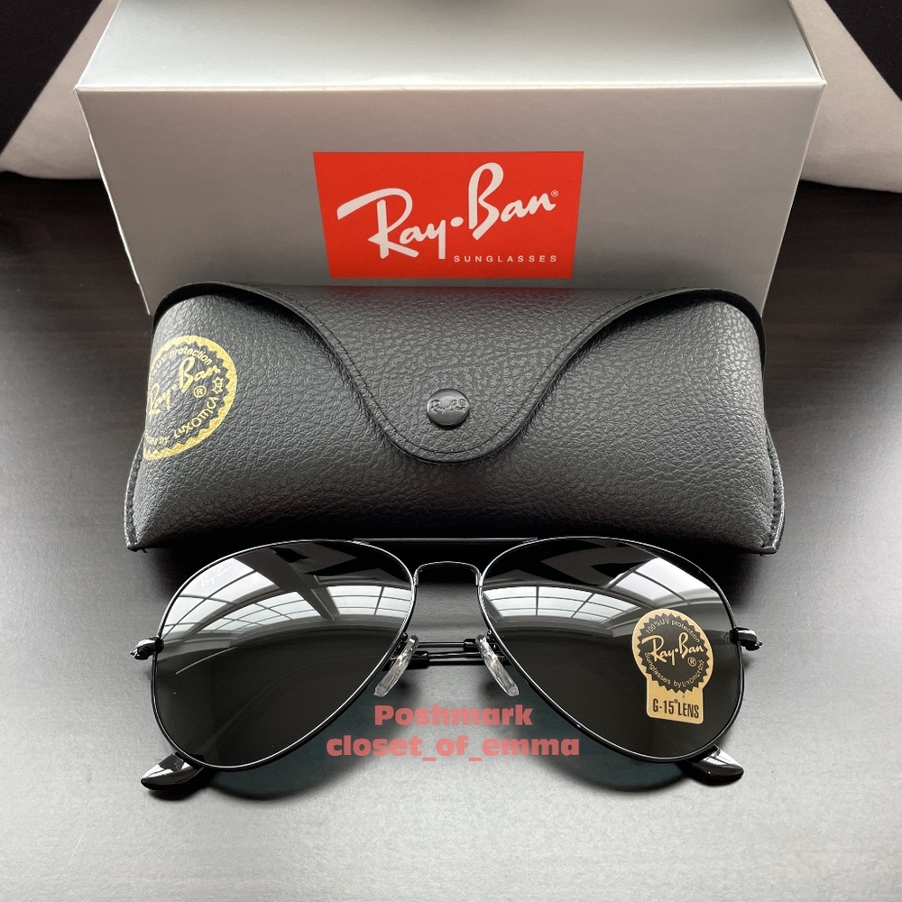Ray-Ban Aviator Black Lenses RB3025 Black Frame 58 - 62 NEW Unisex